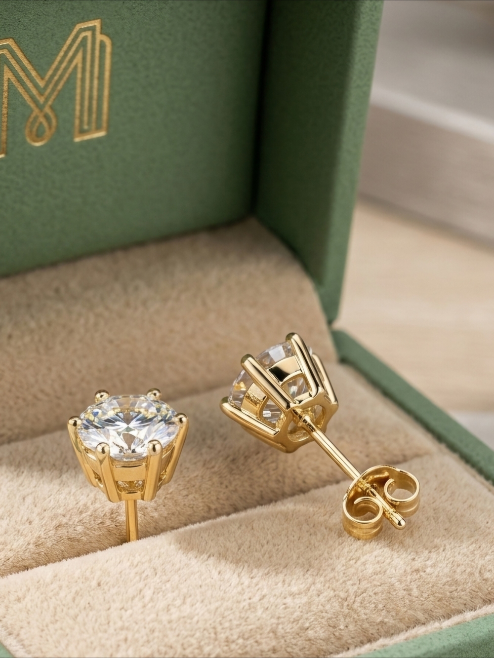 Moissanite 6 CTW Classic Solitaire Stud Earrings - Gold